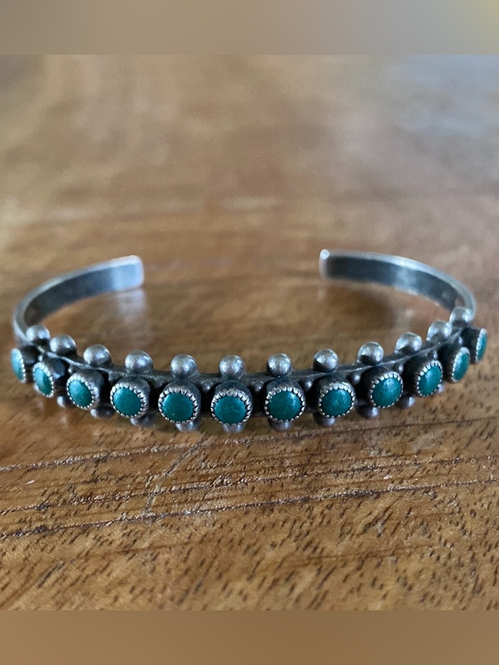 Vintage Zuni Sterling Silver Turquoise Row Cuff Bracelet